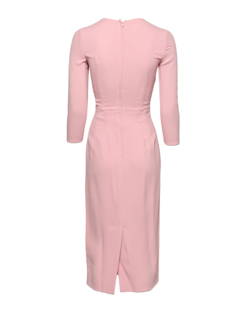 Dolce & Gabbana Pink Viscose 3/4 Sleeves Sheath Midi Dress