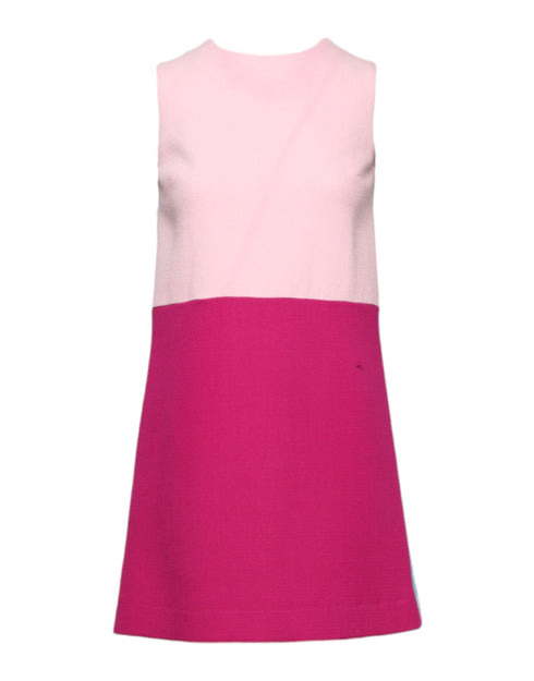 Dolce & Gabbana Pink Blue Wool Sleeveless Shift Mini Dress