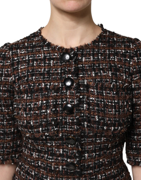 Dolce & Gabbana Brown Tweed Short Sleeves A-line Mini Dress