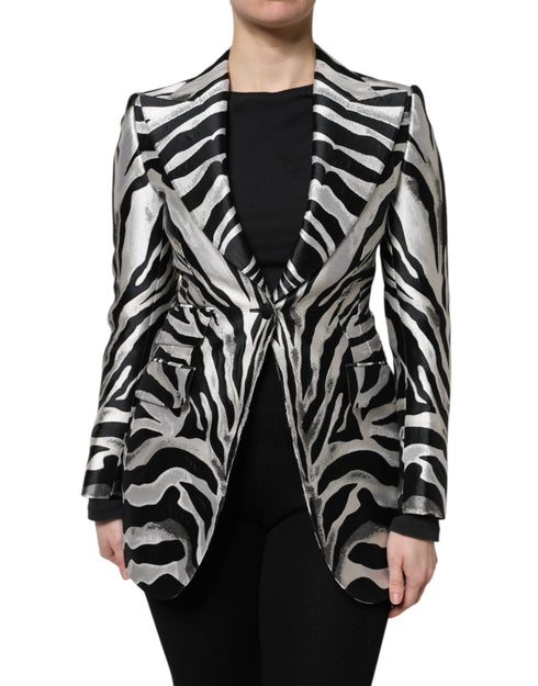 Dolce & Gabbana Black White Polyester Women Blazer Jacket
