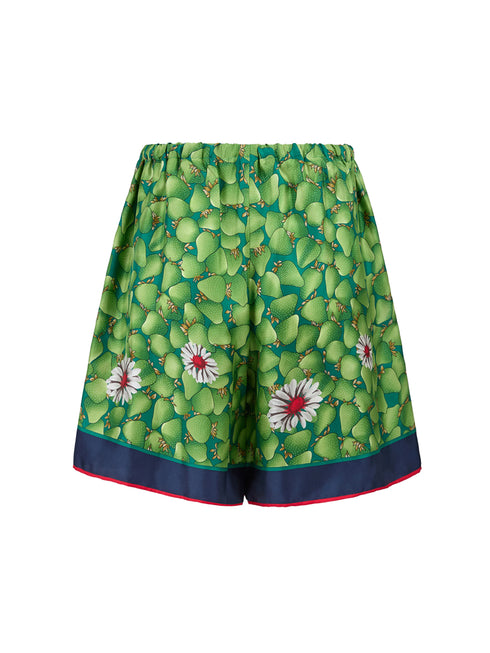 Gucci Green Flower Printed Silk Shorts