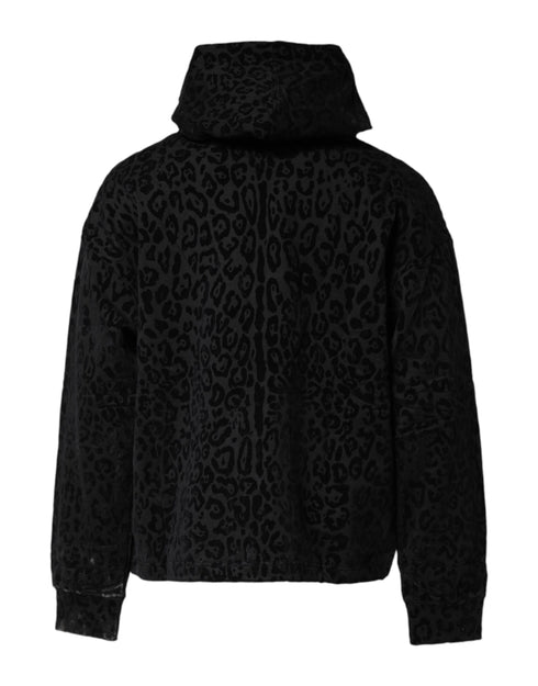 Dolce & Gabbana Black Leopard Full Zip Hooded Sweatshirt Sweater