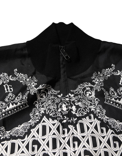 Dolce & Gabbana Black White Bandana Print Full Zip Sweater