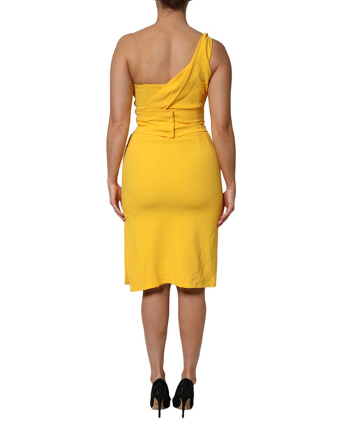 Dolce & Gabbana Yellow One Shoulder Side Slit Midi Dress