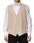 Dolce & Gabbana Beige Linen Dress Formal Men Waistcoat Vest