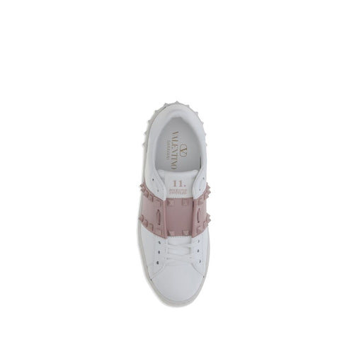 Valentino Garavani Rockstud Untitled Women's White Leather Sneakers with Pink Stud Band