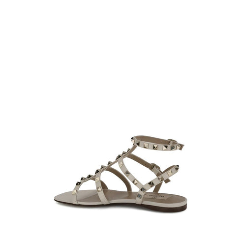 Valentino Garavani Rockstud Gladiator Sandals for Women – Ivory Off-White Calf Leather Flats