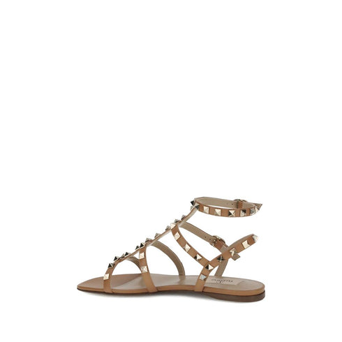 Valentino Garavani Rockstud Gladiator Sandals for Women – Brown Calf Leather Flats