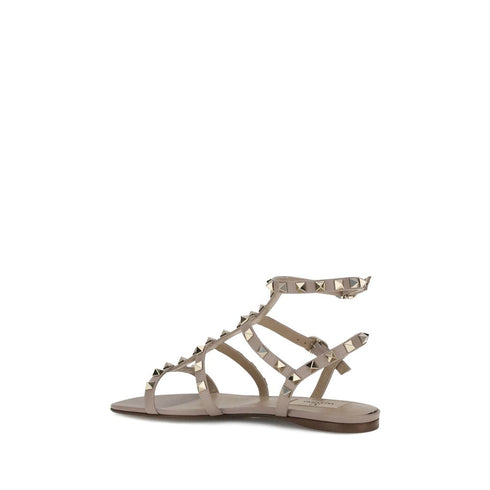 Valentino Garavani Rockstud Gladiator Sandals for Women – Beige Calf Leather Flats