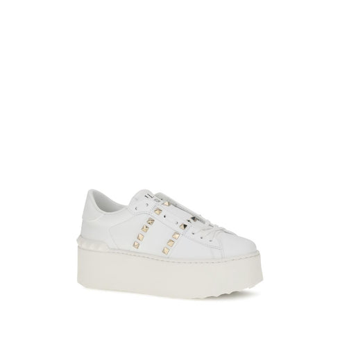 Valentino Rockstud Untitled Sneakers – White Calf Leather Flatform – Women’s Shoes