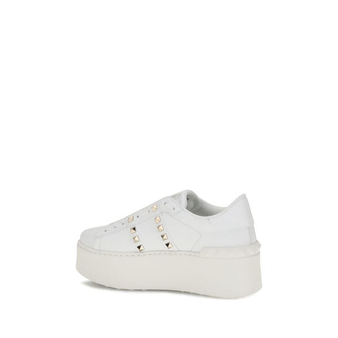 Valentino Rockstud Untitled Sneakers – White Calf Leather Flatform – Women’s Shoes
