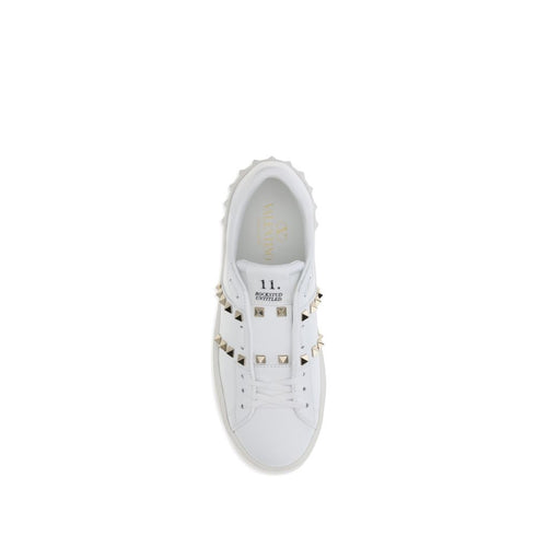 Valentino Rockstud Untitled Sneakers – White Calf Leather Flatform – Women’s Shoes