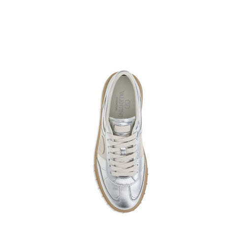 Valentino Garavani Upvillage Low-Top Sneakers Shoes – Silver Laminated Leather