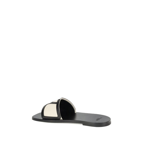 Valentino Garavani Viva Superstar in White and Black Leather Slide Sandals