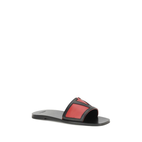 Valentino Garavani Viva Superstar in Red and Black Leather Slide Sandals – Square Toe