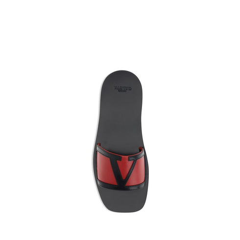 Valentino Garavani Viva Superstar in Red and Black Leather Slide Sandals – Square Toe