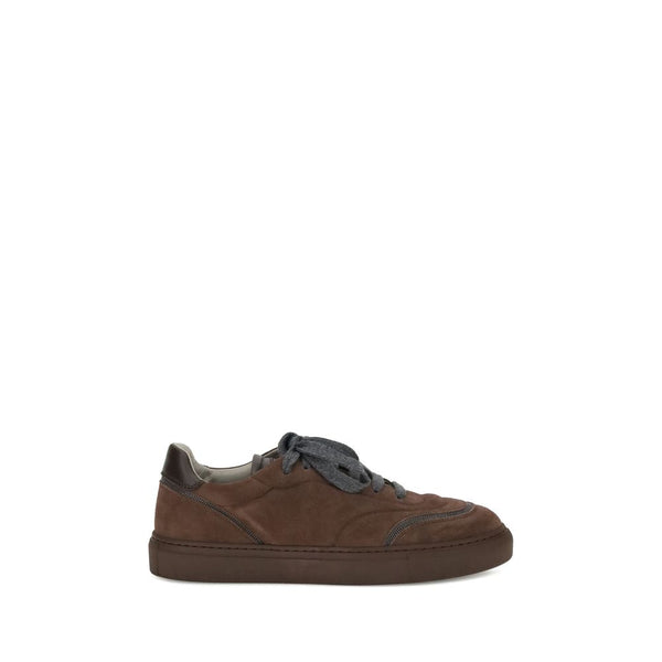 Brunello Cucinelli Brown Suede Sneakers with Jewel Detailing and Rubber Sole – Women’s