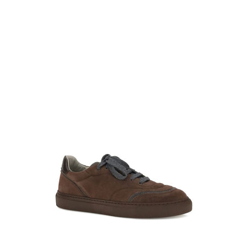 Brunello Cucinelli Brown Suede Sneakers with Jewel Detailing and Rubber Sole – Women’s
