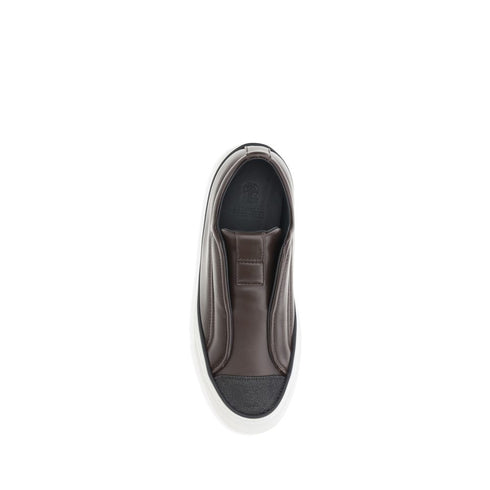 Brunello Cucinelli Slip-On Sneakers Brown Leather Women’s Luxury Shoes