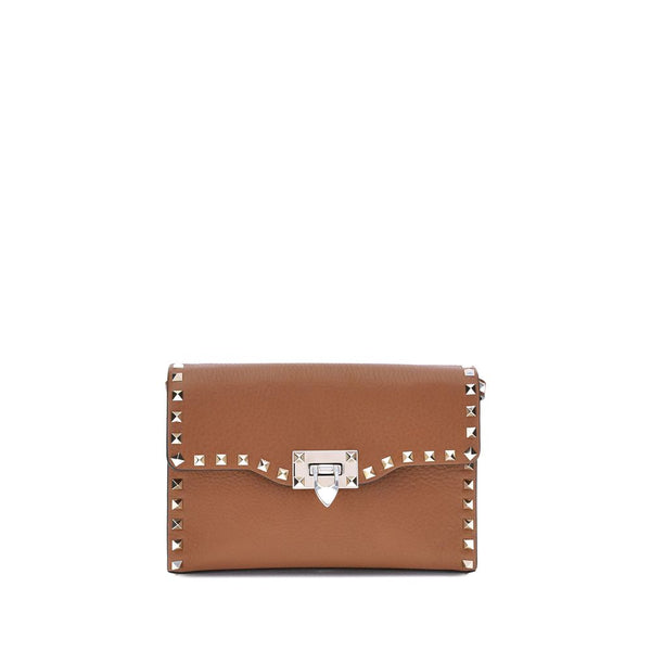 Valentino Garavani Rockstud Tan Brown Calf Leather Shoulder Bag for Women