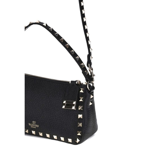 Valentino Garavani Rockstud Shoulder Bag – Black Calf Leather Zip-Up for Women