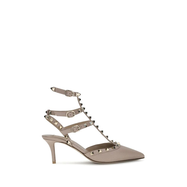 Valentino Garavani Rockstud Beige Leather Pumps – Pointed Toe Mid Heel