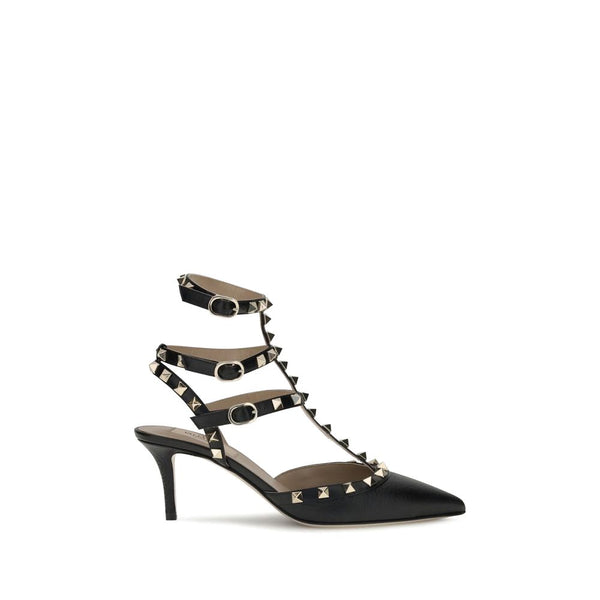 Valentino Garavani Rockstud Black Leather Pumps – Pointed Toe Mid Heel