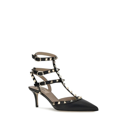 Valentino Garavani Rockstud Black Leather Pumps – Pointed Toe Mid Heel