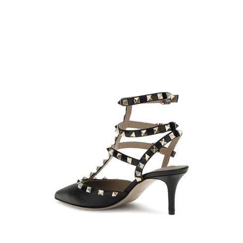 Valentino Garavani Rockstud Black Leather Pumps – Pointed Toe Mid Heel