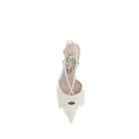 Valentino Garavani White Leather Slingback Pumps with Bow – Women’s