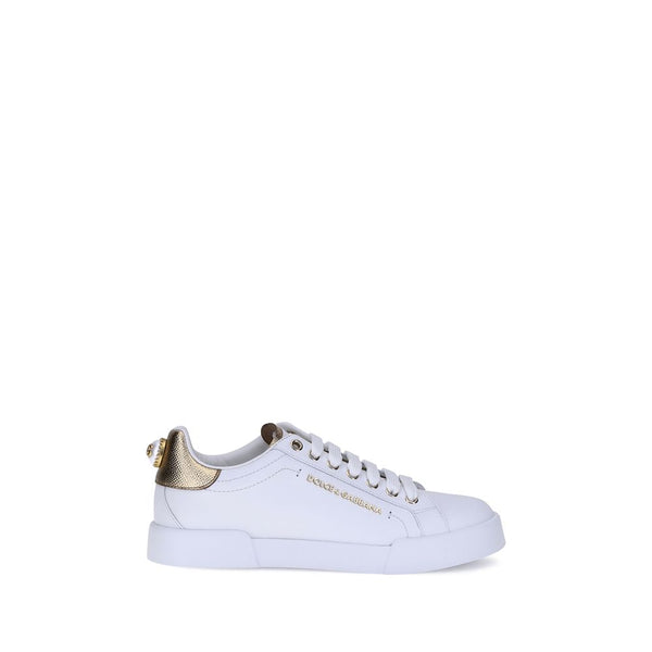 Dolce & Gabbana White Gold Portofino Sneakers for Women – Leather Low Top Shoes