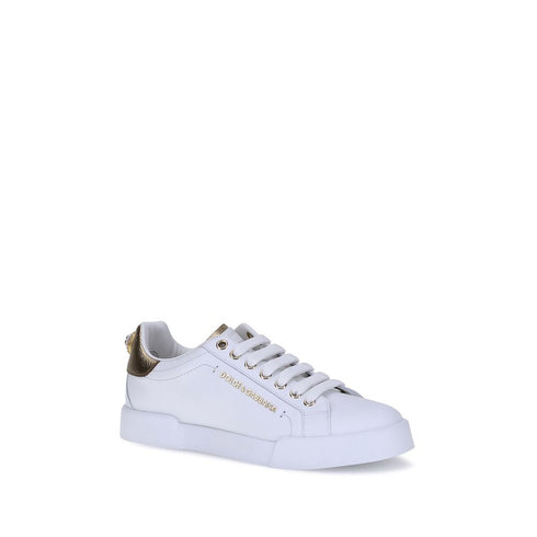 Dolce & Gabbana White Gold Portofino Sneakers for Women – Leather Low Top Shoes