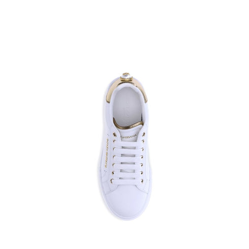 Dolce & Gabbana White Gold Portofino Sneakers for Women – Leather Low Top Shoes