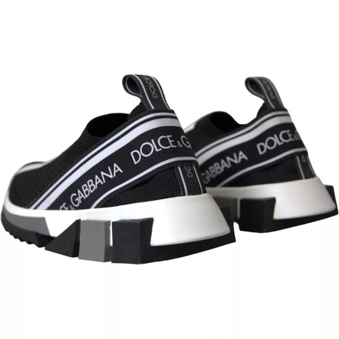 Dolce & Gabbana Sorrento Sneakers Slip-On Shoes Black White Knit