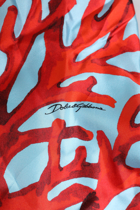 Dolce & Gabbana Blue Red Coral Print Wrap Robe Coat Jacket