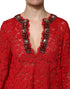 Dolce & Gabbana Red Floral Lace Rhinestone Embellished Dress