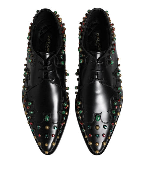Dolce & Gabbana Black Leather Derby Dress Studded Shoes