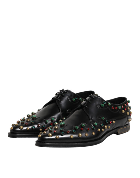 Dolce & Gabbana Black Leather Derby Dress Studded Shoes