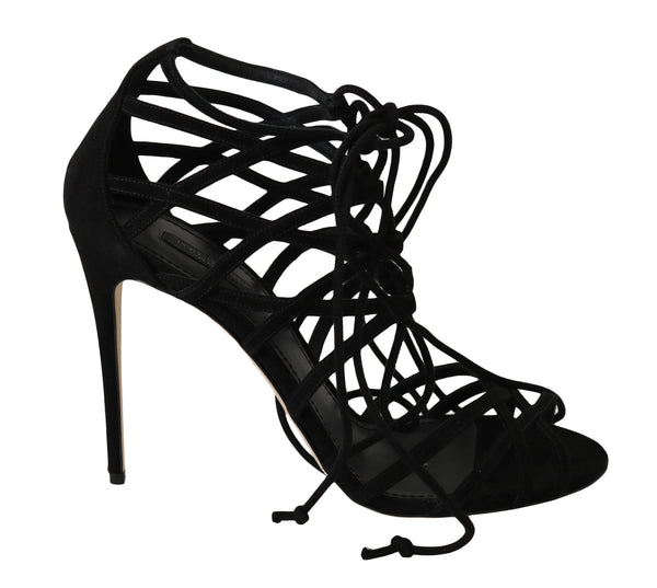 Dolce & Gabbana Stiletto Sandals – Black Suede Gladiator High Heels Shoes for Women