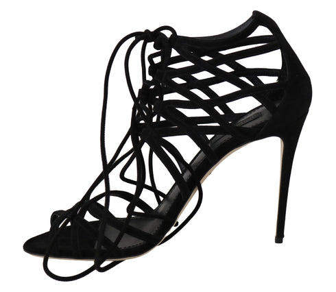 Dolce & Gabbana Stiletto Sandals – Black Suede Gladiator High Heels Shoes for Women
