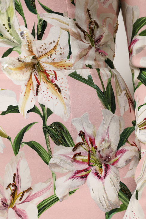 Dolce & Gabbana Pink Lily Viscose Sheath Stretch Midi Dress