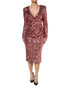 Dolce & Gabbana Pink Sequin Statement Nylon Midi V-Neck Dress