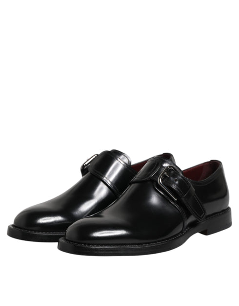 Dolce & Gabbana Black Leather Monk Strap Derby Formal Shoes