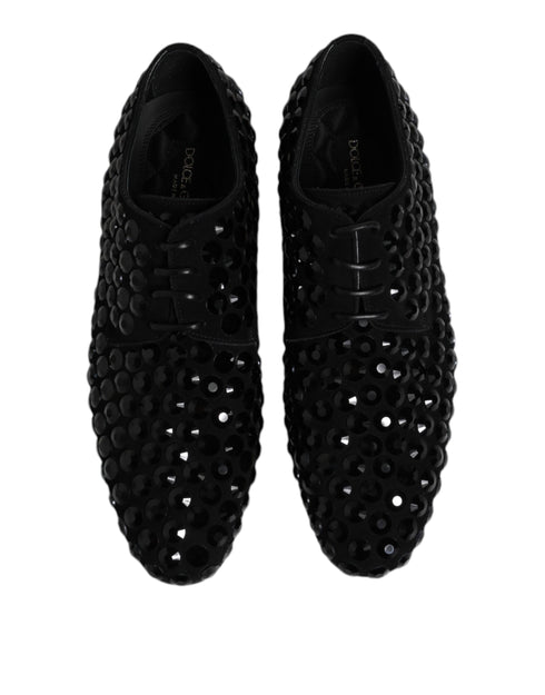 Dolce & Gabbana Black Suede Strass Derby Formal Shoes