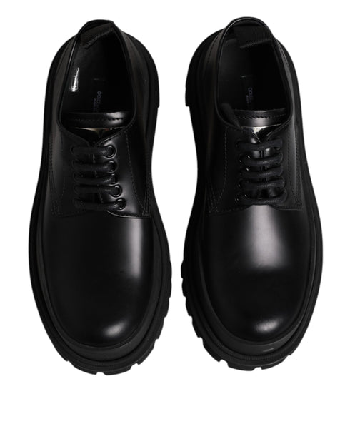 Dolce & Gabbana Black Leather Lace Up Derby Men Dress Shoes