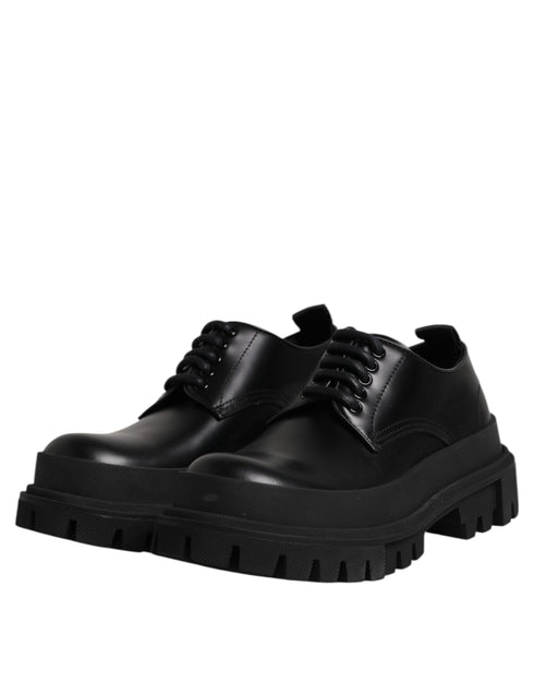 Dolce & Gabbana Black Leather Lace Up Derby Men Dress Shoes