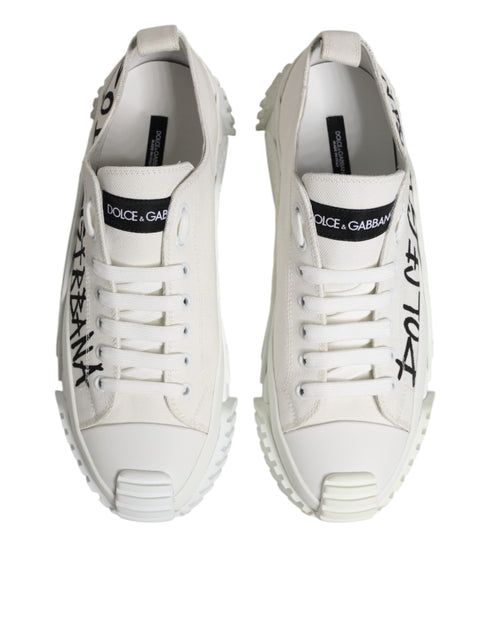 Dolce & Gabbana White Logo Print Lace Up Low Top Sneakers Shoes