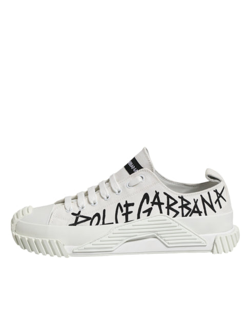 Dolce & Gabbana White Logo Print Lace Up Low Top Sneakers Shoes