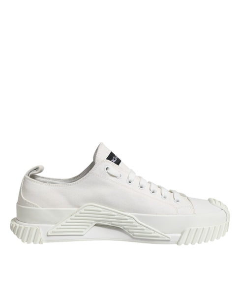 Dolce & Gabbana White Logo Print Lace Up Low Top Sneakers Shoes