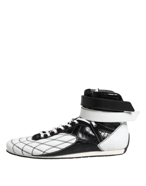Dolce & Gabbana Black White Leather High Top Sneakers Shoes